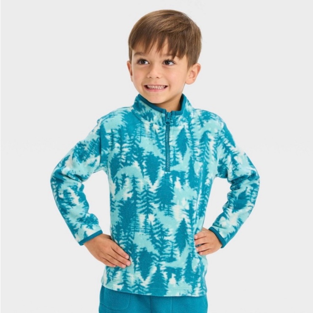 NWT Cat & Jack Toddler Boys' Microfleece Pullover Sweatshirt - Teal Blue